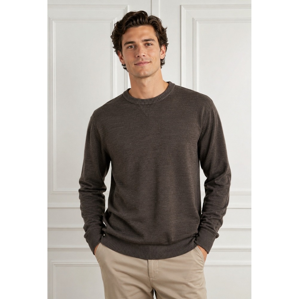 Thomas Dean Mens XL Brown Wool Blend Crewneck Sweater Long Sleeve‎ Lightweight